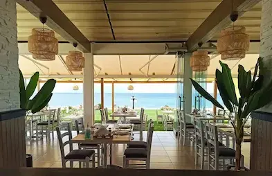 Παρέα σε τραπέζι δίπλα στη θάλασσα